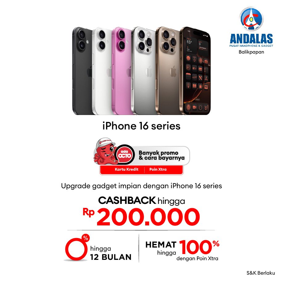 Pakai Cimb Niaga Promo, Beli iPhone 16 Series di Andalas Balikpapan Cashback hingga Rp200.000