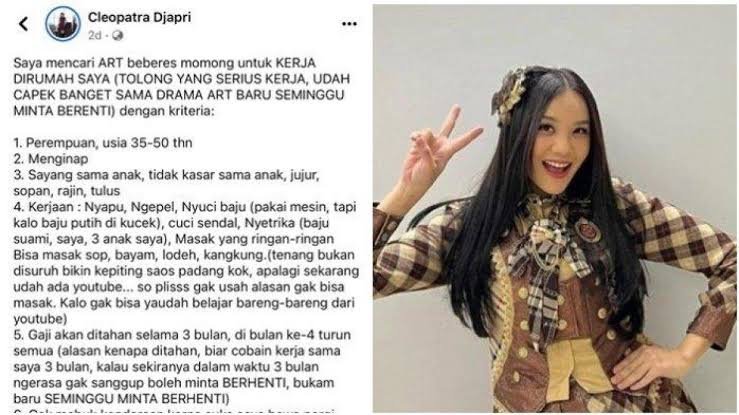 Eks Member JKT48 Cleopatra Djapri Dirujak Netizen, Imbas Cari ART Digaji Dibawah Standar