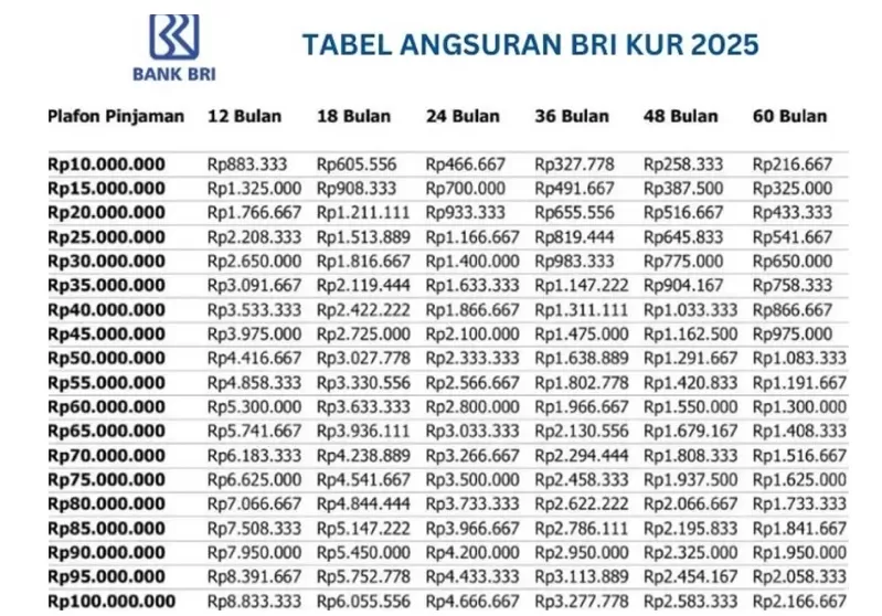 Tabel Pinjaman KUR BRI 2025, Berikut Plafon dan Syarat yang Harus Dilengkapi